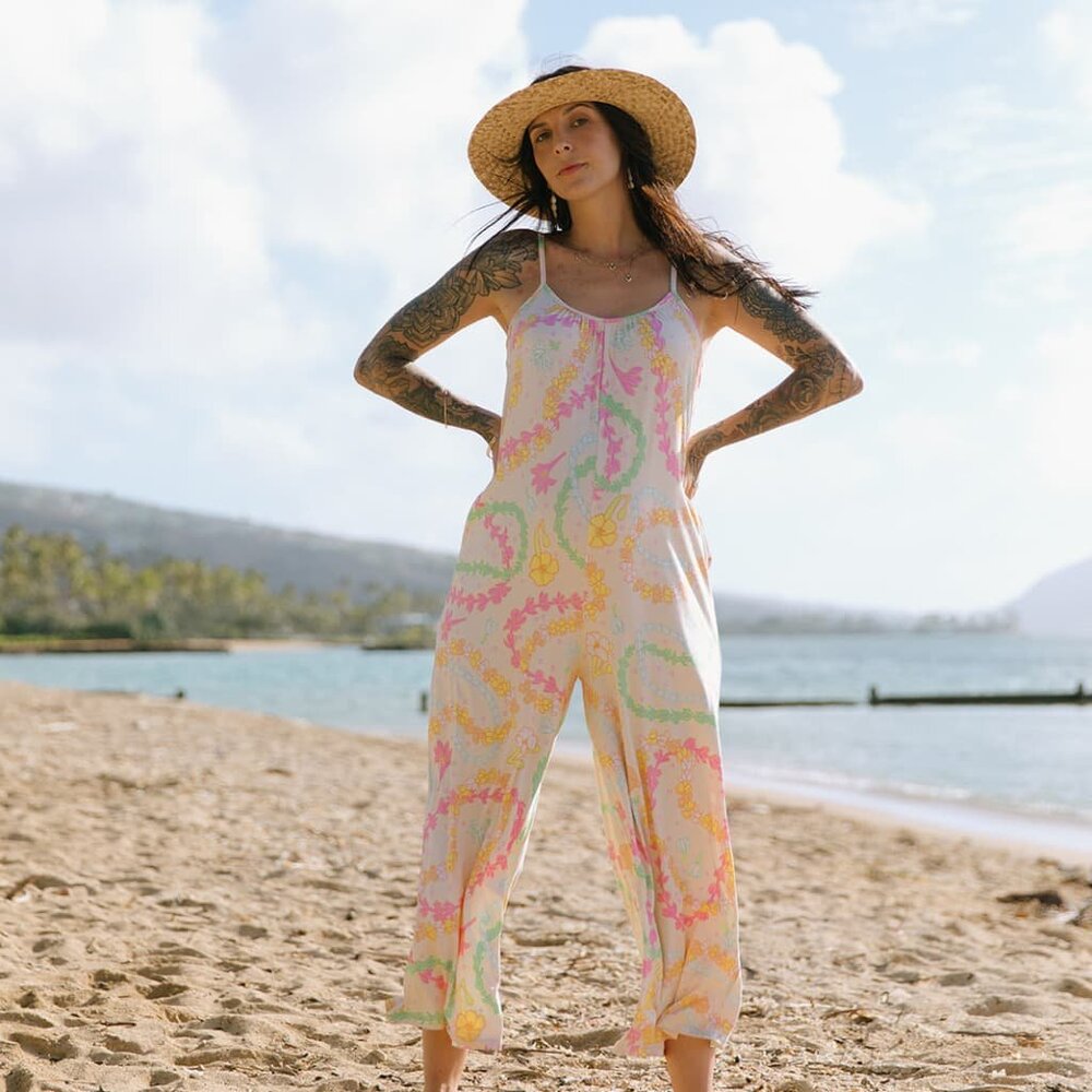 Lei Day in Sand Women's Wide Leg Jumpsuit